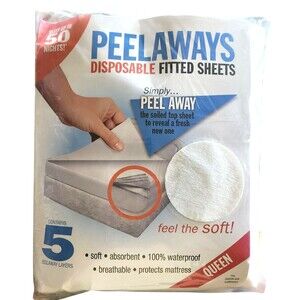 Peelaways Disposable Fitted Sheets 5 Layers Waterproof Queen Size 80" X 60"